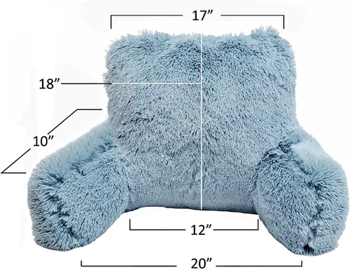 Miniatura 8 de Almohada de felpa de felpa lanuda de piel sintética con brazos para sentarse en la cama, sofá, cojín de cuña de apoyo de espalda con funda Azul