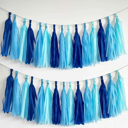 We Moment Borlas de Papel de Seda Azul Marino Azul Claro Guirnalda de Borlas para Fiestas para Decoraciones de Fiestas, Kits de Bricolaje, 15 Piezas