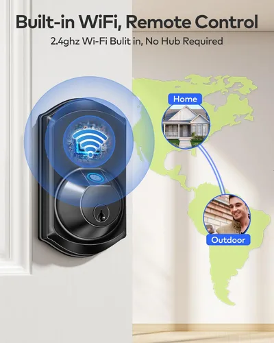 Miniatura 2 de TEEHO TE012W - Cerradura inteligente WiFi, cerradura de puerta con huella dactilar con Wi-Fi incorporado, cerradura inteligente sin llave