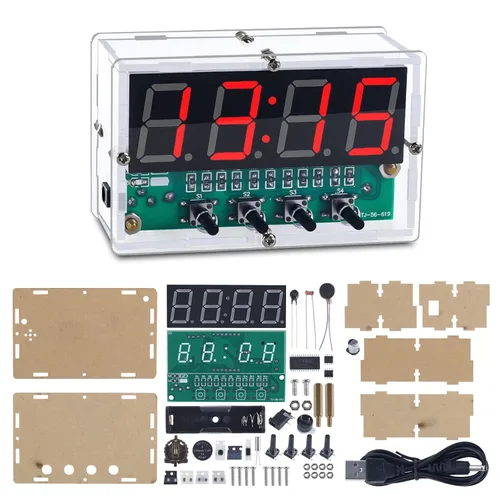 Miniatura 10 de MiOYOOW Kits de reloj digital de 4 dígitos con PCB, kit de proyecto de soldadura de reloj de alarma DIY para aprender soldadura electrónica