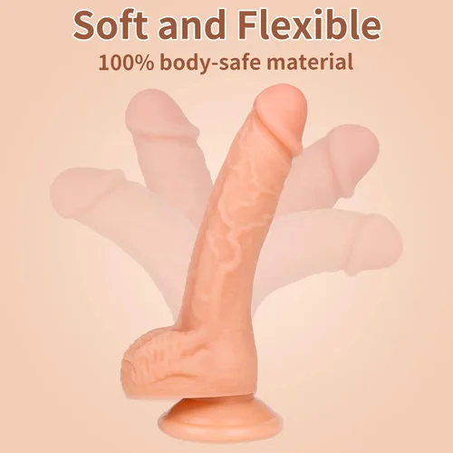Miniatura 2 de Consoladores realistas, consolador XINBALE de 7.3 pulgadas con ventosa para manos libres, polla flexible con eje curvado y bolas para punto G