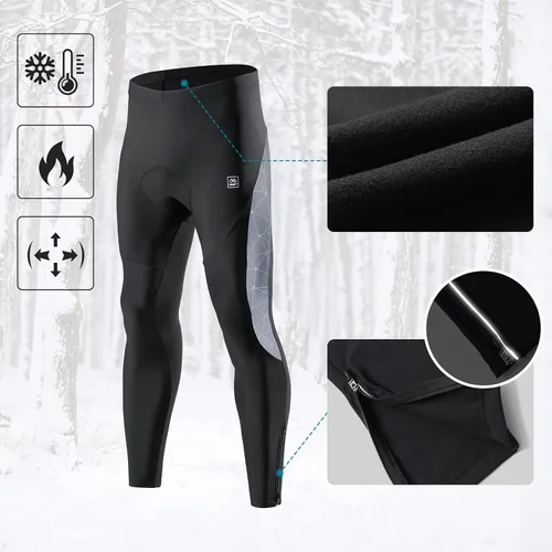 Miniatura 9 de Santic Mallas de ciclismo para hombre, pantalones acolchados, leggings de ciclo, pantalones de bicicleta reflectantes, para invierno, cálido, a