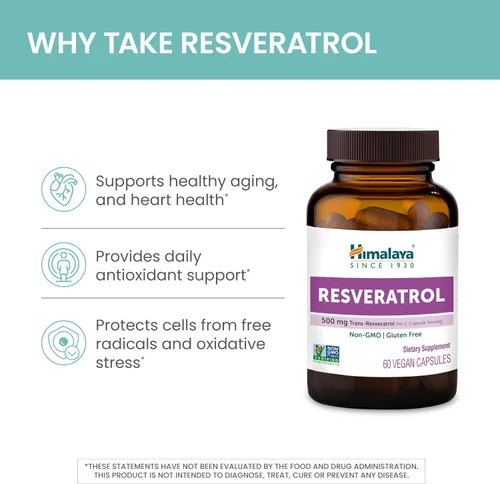Miniatura 4 de Himalaya Resveratrol para un envejecimiento saludable y apoyo antioxidante, 1,000 mg de resveratrol, con 500 mg de trans-resveratrol diario, 60