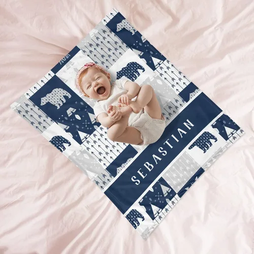 Miniatura 3 de Woodland - Manta de bebé personalizada para niños, manta de bebé personalizada con nombre Adventure Awaits Stuff recién nacido, regalo de guardería
