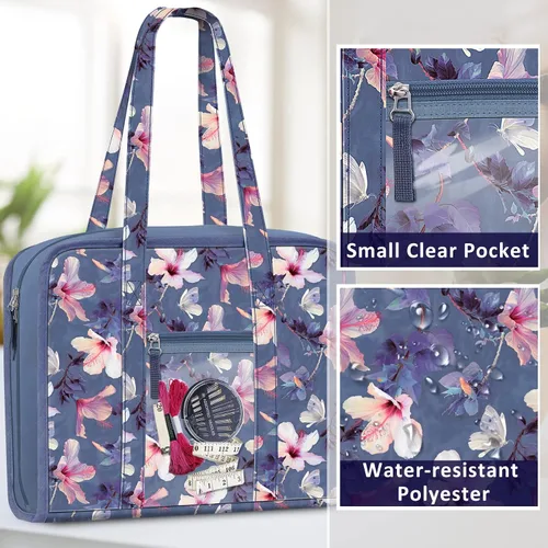 Miniatura 5 de FINPAC Bolsa de almacenamiento de suministros de costura y manualidades, bolsa organizadora de viaje de gran capacidad con bolsillos transparentes