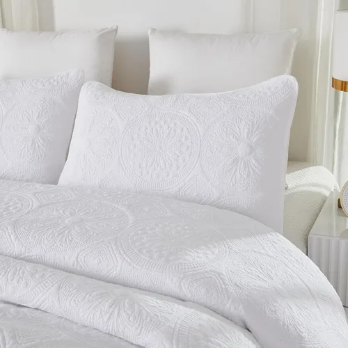 Miniatura 6 de Brandream Juego de Ropa de Cama Acolchado con Medallón de Lujo Tamaño King de Algodón Estilo Granja Juego de Edredón Tamaño Queen Colcha Matelassé