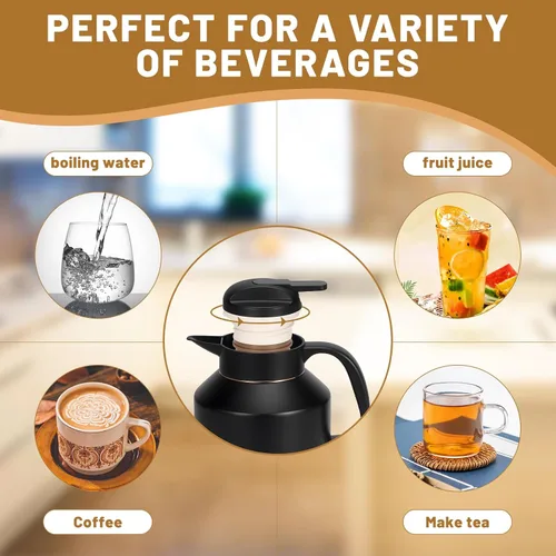 Miniatura 6 de Jarra térmica de café de 70 onzas aislada para mantener el calor y el frío, cafetera térmica de acero inoxidable para café, té, agua para fiestas