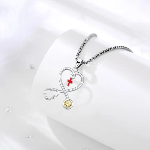 Miniatura 113 de Collar de alas de ángel de plata de ley 925, ángel de la guarda, enfermera RN caduceo, dije de ángel de cristal, joyería de regalo para mujer