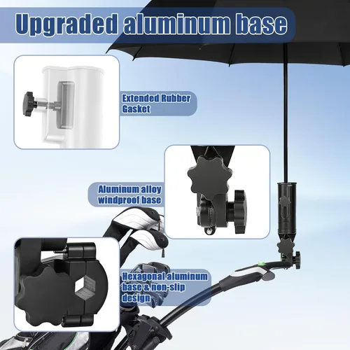 Miniatura 7 de Soporte de paraguas de carrito de golf resistente, base de aleación de aluminio ajustable de 180°, resistente al viento, soporte universal