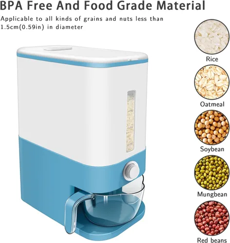 Miniatura 7 de Lenwi Dispensador de arroz de 22 a 25 libras, recipientes grandes de almacenamiento de alimentos secos de cereales con taza medidora, sin BPA