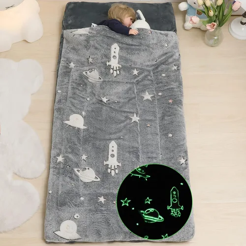 Miniatura 7 de Saco de dormir para niños y niñas que brilla en la oscuridad, saco de dormir luminoso y suave, tapete para siesta preescolar, guardería, jardín