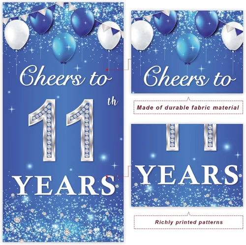 Miniatura 3 de Cartel de Cheers to 11th Years Happy 11th Birthday telón de fondo globos de cristal brillantes estrellas confeti decoración temática decoración