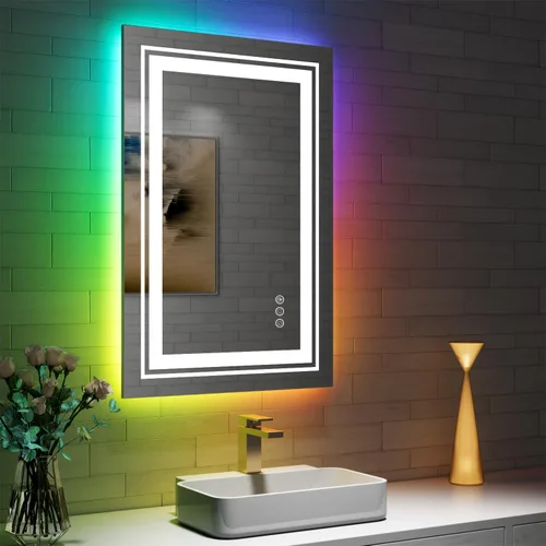 Miniatura 87 de Snowdool Espejo LED de baño, 32 x 32 pulgadas con luz frontal y retroiluminada, antivaho, espejo de tocador de baño para pared, función de memoria