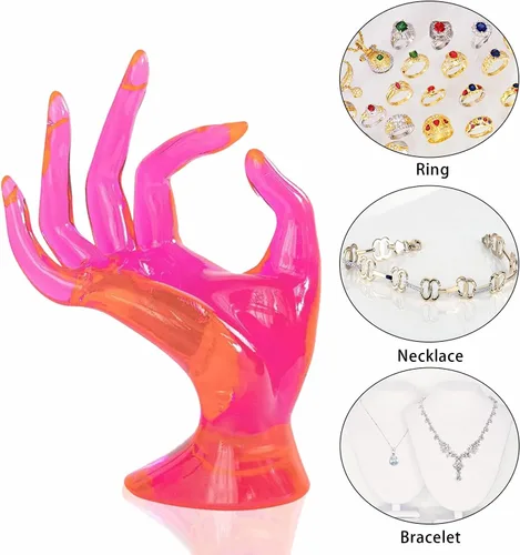 Miniatura 3 de Soporte de joyería de acrílico de mano, soporte para exhibición de joyas, soporte de mano para joyería de maniquí, collar de mano de maniquí, Rosa