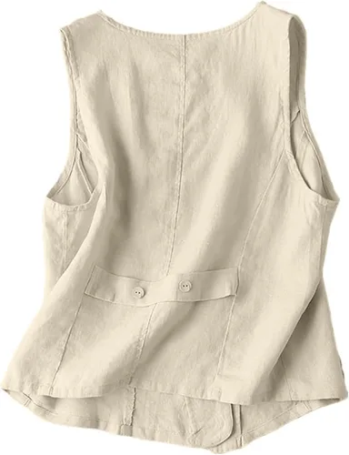 Miniatura 2 de UATKIMI Chaleco de lino de algodón para mujer, casual, holgado, cuello en V, sin mangas, chaqueta, Beige