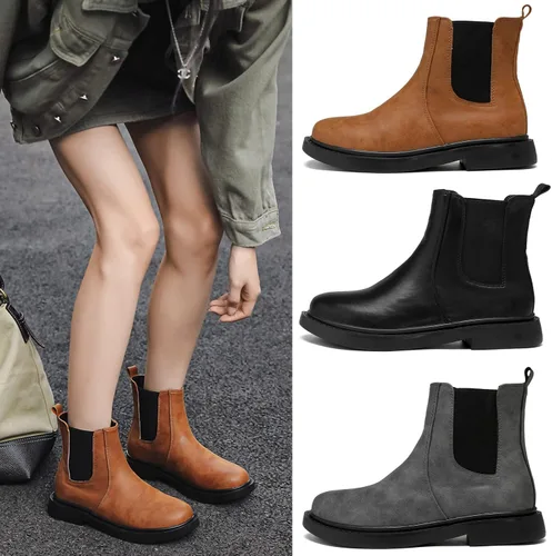 Miniatura 2 de DADAWEN Botas Chelsea de combate para mujer con elástico a la moda, puntera redonda, botines cómodos para mujer