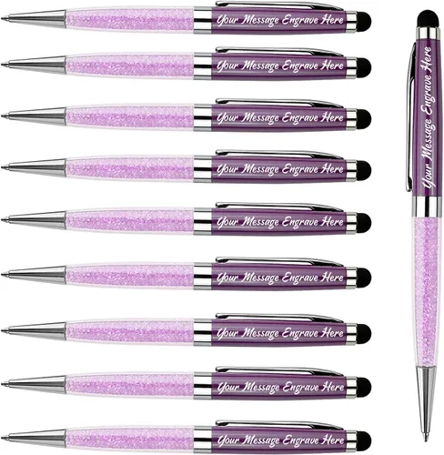 Miniatura 16 de Ancolo Bolígrafos personalizados, punta de lápiz capacitivo, cristal azul, bolígrafos personales personalizados, juego de escritura escolar, Azul