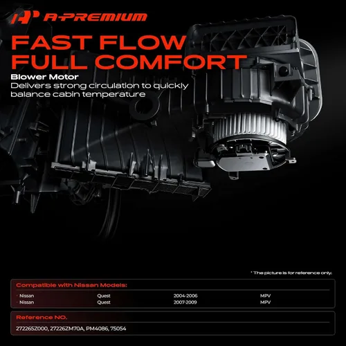 Miniatura 2 de A-Premium Motor soplador de calefactor HVAC delantero compatible con Nissan Quest 2004-2009, MPV - Reemplazar # 272265Z000, 27226ZM70A