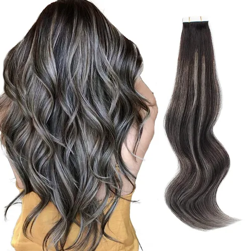 Miniatura 30 de ABH AMAZINGBEAUTY HAIR Extensiones de cinta de cabello humano Remy real, Remi, extensiones de cabello negro con pegamento en trama de piel