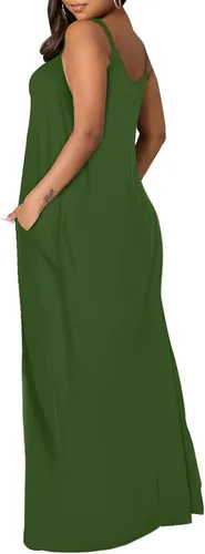 Miniatura 4 de OFEEFAN - Maxivestido de verano para mujer, diseño con tirantes delgados y bolsillos