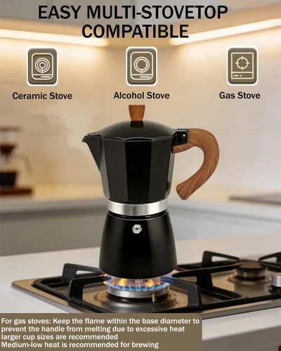 Miniatura 5 de Cafetera de café para estufa, cafetera de expreso de 3 tazas, olla de moka de aluminio, percolador de 5 oz 150 ml, fácil de preparar para estufas