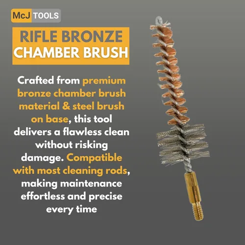 Miniatura 3 de McJ Tools Cepillo de Cámara de Bronce para Limpieza Paquete de 10 7.62mm/.308Cal - Cepillos de Limpieza de Armas de Bronce Premium con Cerdas