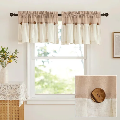Miniatura 13 de NICETOWN Cenefa con textura de lino para ventana de cocina y sala de estar, filtrado de luz, estilo campestre bohemio, con bolsillo para barra, 2