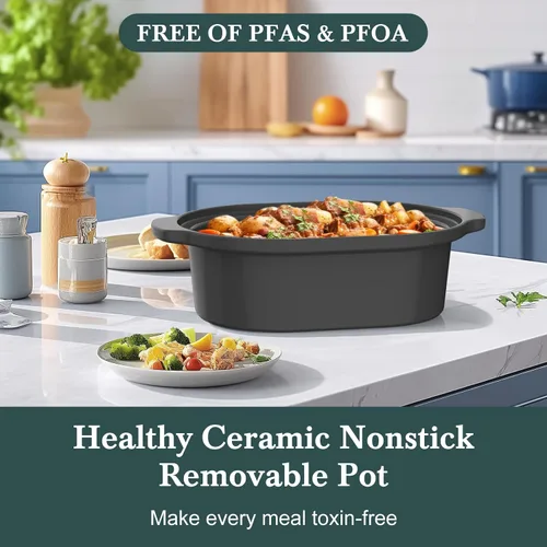 Miniatura 6 de Olla de Cocción Lenta Programable de 6 Cuartos con Recipiente Antiadherente Saludable Extraíble - Pequeño Electrodoméstico de Cocina para Cenas