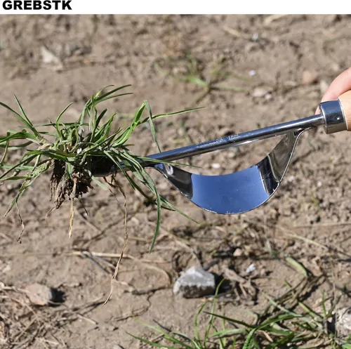 Miniatura 5 de GREBSTK - Horquilla de mano de acero inoxidable con mango de madera de haya, herramienta de jardín para airear, plantar, esparcir mantillo, quitar