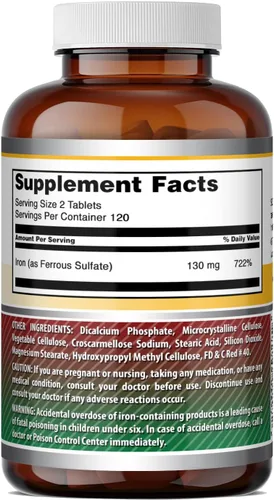 Miniatura 2 de Amazing Formulas Hierro como suplemento de sulfato ferroso 130 mg por porción 240 tabletas Sin OMG Sin gluten Fabricado en Estados Unidos
