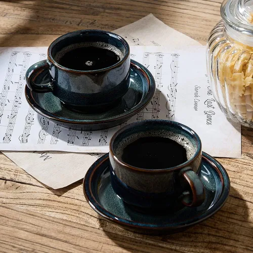 Miniatura 6 de JIEMEI HOME - Tazas apilables de porcelana para espresso con platillos y soporte de metal, tazas Demitasse de 4 onzas para bebidas de café