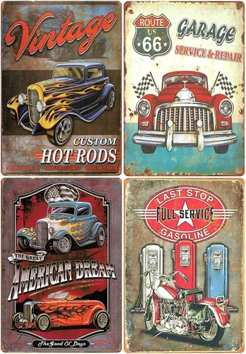 4 letreros de metal para decoración del hogar, estilo vintage, vintage, de servicio completo, rústico, de 12 x 8 pulgadas (E)
