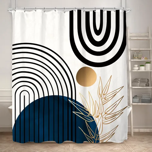 Miniatura 9 de KOMLLEX Cortina de ducha abstracta bohemia para decoración de baño, 60 pulgadas de ancho x 72 pulgadas de alto, cortina de ducha verde, hojas