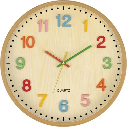 Miniatura 12 de Foxtop Reloj de pared silencioso para niños, funciona con pilas, sin tictac, reloj colorido para niños, para aula, sala de juegos, habitación