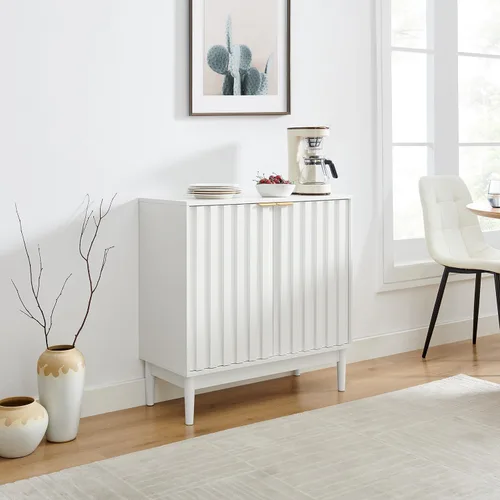 Miniatura 2 de Aparador con almacenamiento – 2 puertas acanaladas, 31.5 in de ancho, 32.7 in de alto, estante ajustable – Acento de credenza de buffet acanalado