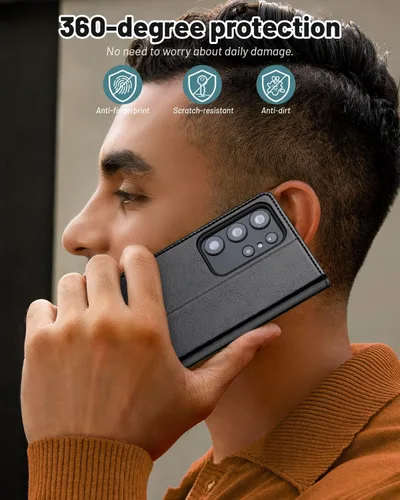 Miniatura 7 de OCASE Funda compatible con Galaxy S23 Ultra 5G, funda de piel sintética con tapa y soporte para tarjetas con bloqueo RFID