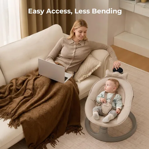 Miniatura 4 de Momcozy Columpio Eléctrico 2 en 1 para Bebé, Sistema de Soporte de Doble Brazo y Movimientos Inspirados por los Padres, Convertible a Asiento