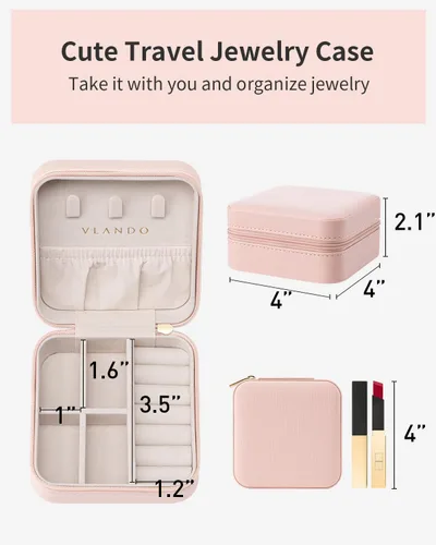 Miniatura 86 de Vlando Regalos de boda – Organizador de viaje de joyería pequeña de piel sintética, estuche de viaje para anillo, mini joyero para aretes, collar