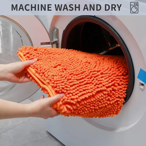 Miniatura 7 de Alfombra de baño de felpilla, extra suave y absorbente, alfombra de baño lanuda antideslizante, lavable a máquina, 20 x 32 pulgadas, color naranja