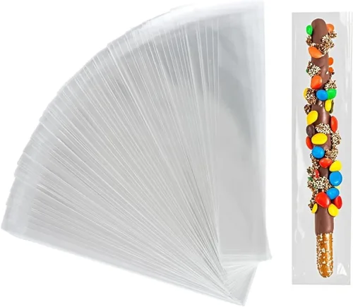 COOLAKE Bolsas transparentes de pretzel – 200 bolsas de celofán autosellantes transparentes de 2 x 9.8 pulgadas para barras de pretzel, ideales para