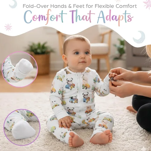 Miniatura 12 de CubbieMoon Bamboo Viscose Baby Pajamas 2 Way Zip for Diaper Change 0 to 24 Month Soft Stretchy Sleeper 2 Pack