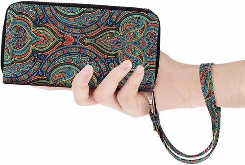 Miniatura 7 de HAWEE Cartera de teléfono celular para mujer con doble cremallera y correa de muñeca extraíble
