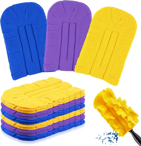 Miniatura 13 de Zubebe 12 piezas de repuesto de plumero de forro polar reutilizables, plumeros planos de plumas, almohadillas de limpieza lavables para múltiples