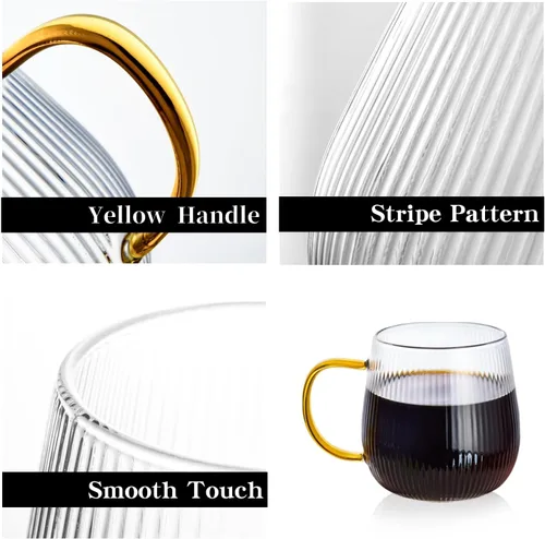 Miniatura 2 de GLASKEY Juego de 2 tazas de café de vidrio de borosilicato, tazas de café de vidrio de 12 onzas con patrón de rayas verticales, taza de té