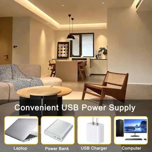 Miniatura 2 de Tira de luces LED COB USB para TV, 5 V alimentadas por USB, luces LED regulables, luz blanca cálida, 3.3 pies, 320 LED/M, 3000 K, tira de luz