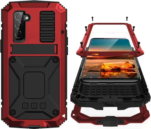 Miniatura 19 de Simicoo Samsung S22 - Funda de metal con protector de pantalla y protector de cámara, resistente a los golpes, con soporte, cubierta completa
