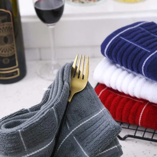 Miniatura 5 de Anyi Toallas de cocina de 100% algodón gris, paños de cocina absorbentes con asa para colgar, toallas de mano de cocina suaves para lavar y secar