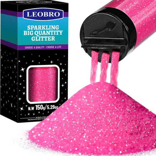 Leobro - Brillantina rosa, 150 g/5.29 oz, brillantina fina iridiscente rosa intenso para manualidades, resina, uñas, cuerpo, decoraciones de San