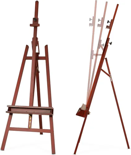 Miniatura 6 de VISWIN Caballete inclinable con marco en A para pintar y exhibir, ajustable de 65 a 89 pulgadas de alto, soporta lienzo de hasta 49 pulgadas, Natural