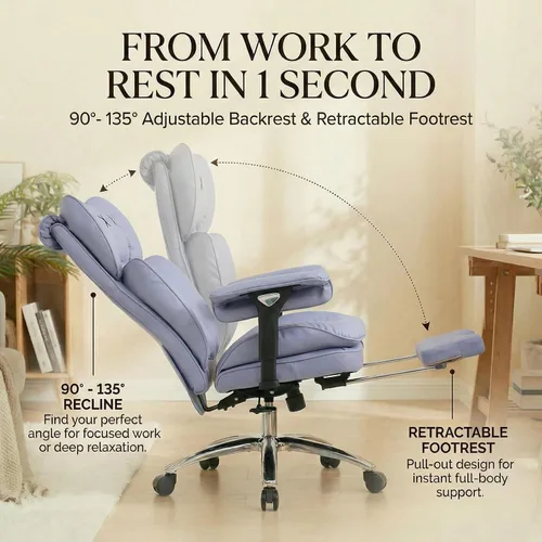 Miniatura 3 de Efomao Silla de oficina blanca grande y alta con reposapiés, silla ergonómica de respaldo alto para computadora con reposabrazos ajustables, asiento